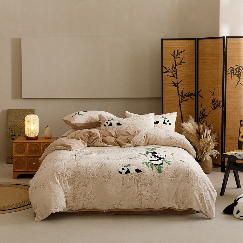 光点2024新款230克全消光色烂牛奶绒毛巾绣四件套国风四件套加绒