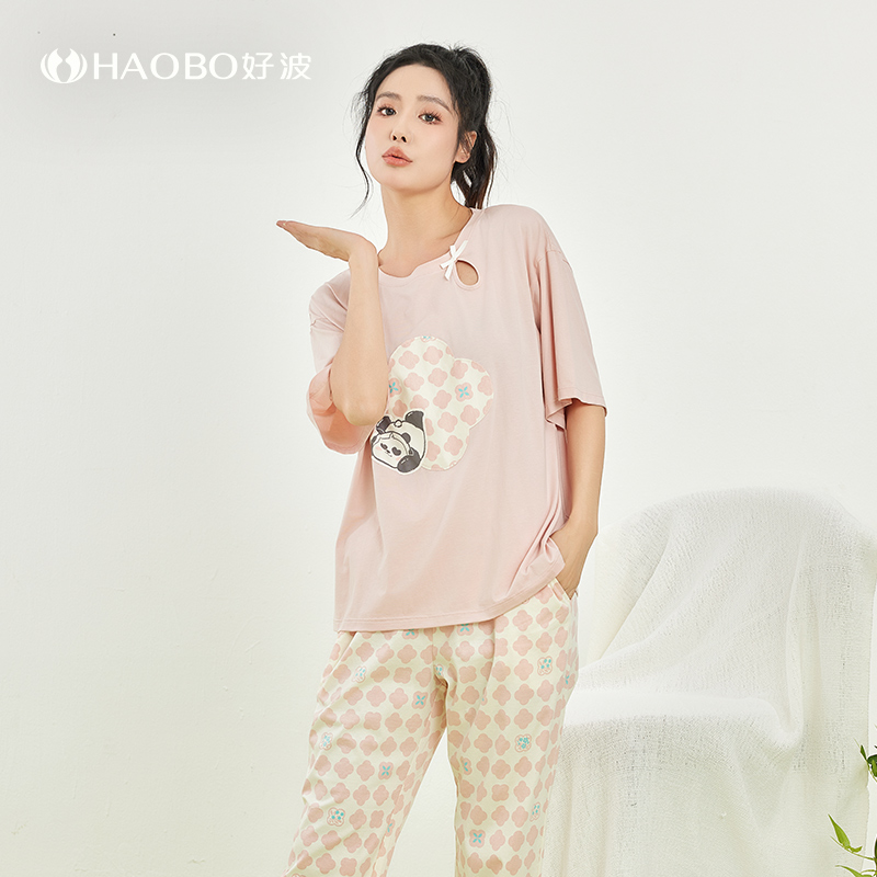 【好波波波熊系列】女士时尚套头睡衣短袖长裤家居服套装HJZ2417