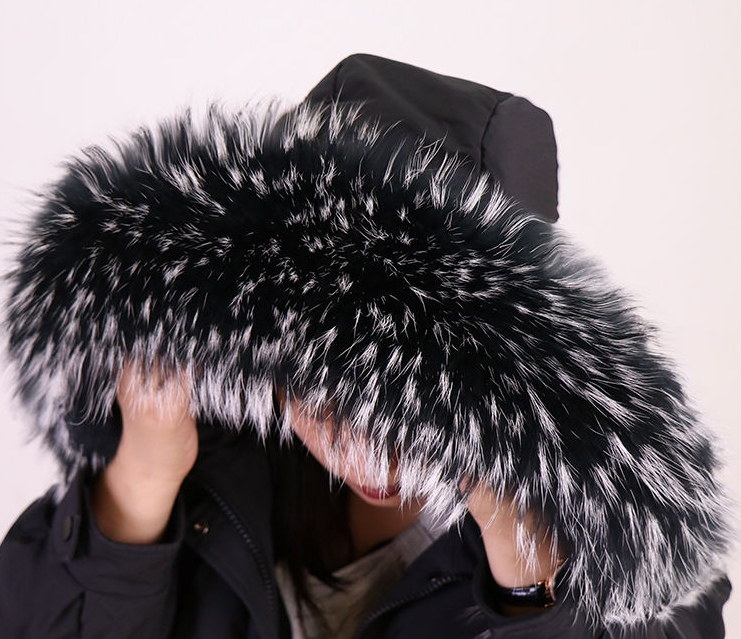 貉子真毛大毛领黑底白尖色男士女装时尚女士男款休闲冬季女款百搭