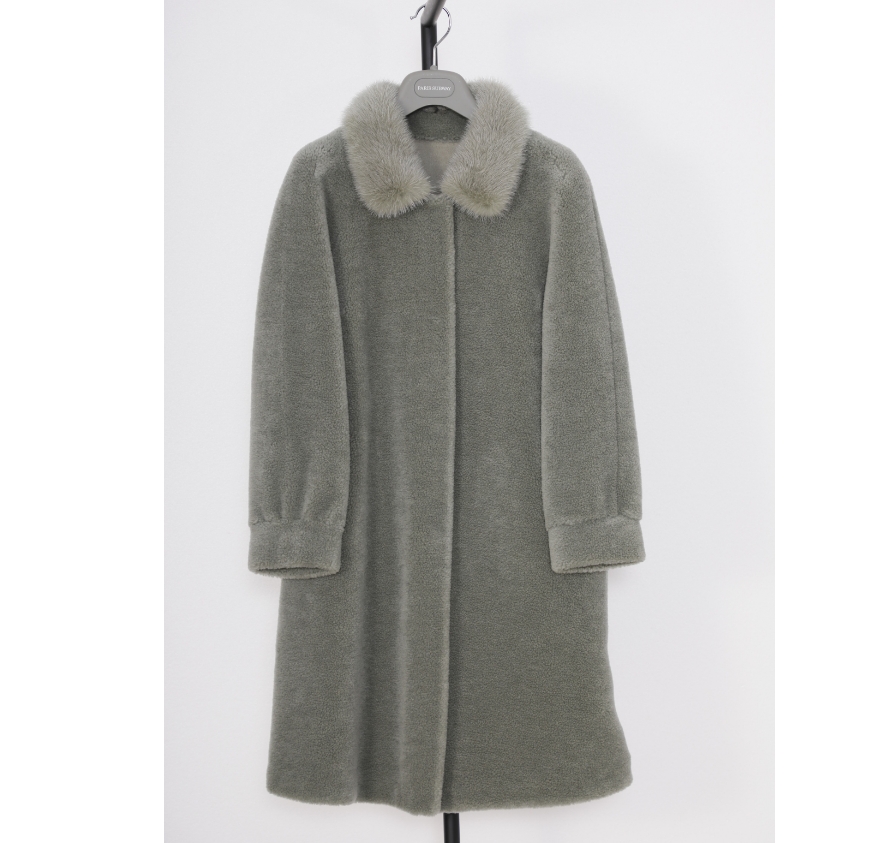 9312DW056J气质时尚女士中长款翻领秋冬颗粒羊毛大衣