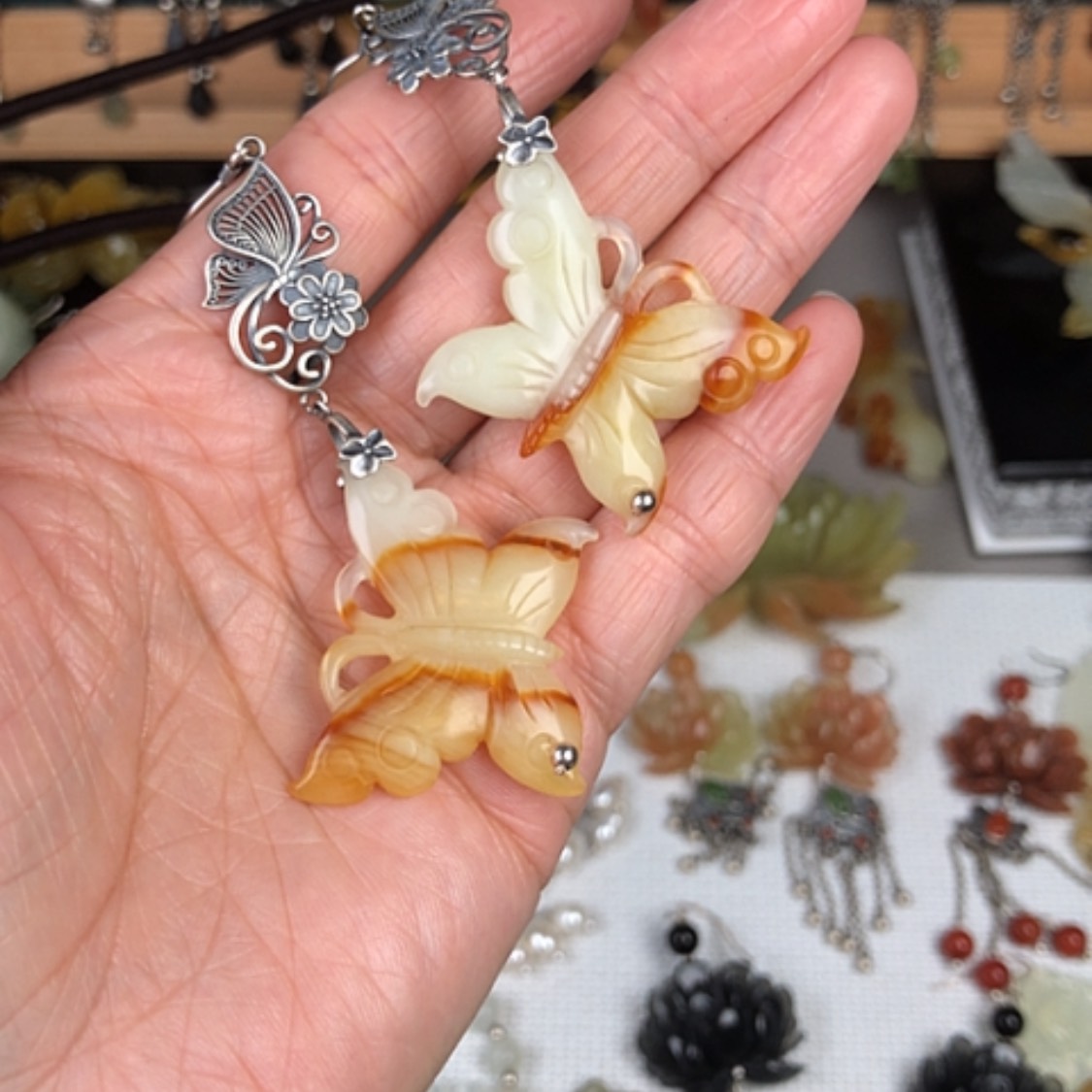 【闪购商品】蛇纹石玉耳饰未镶嵌蓉*格