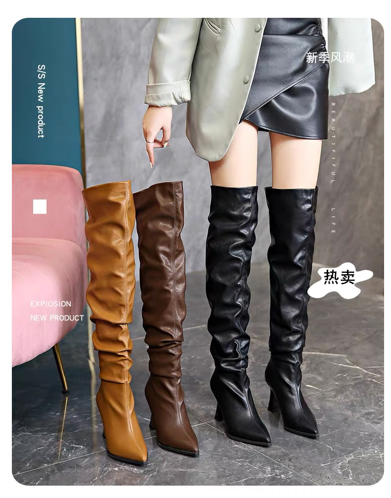 【5019新疆】2025年秋冬新款时装靴高筒靴堆堆靴细跟长筒靴子