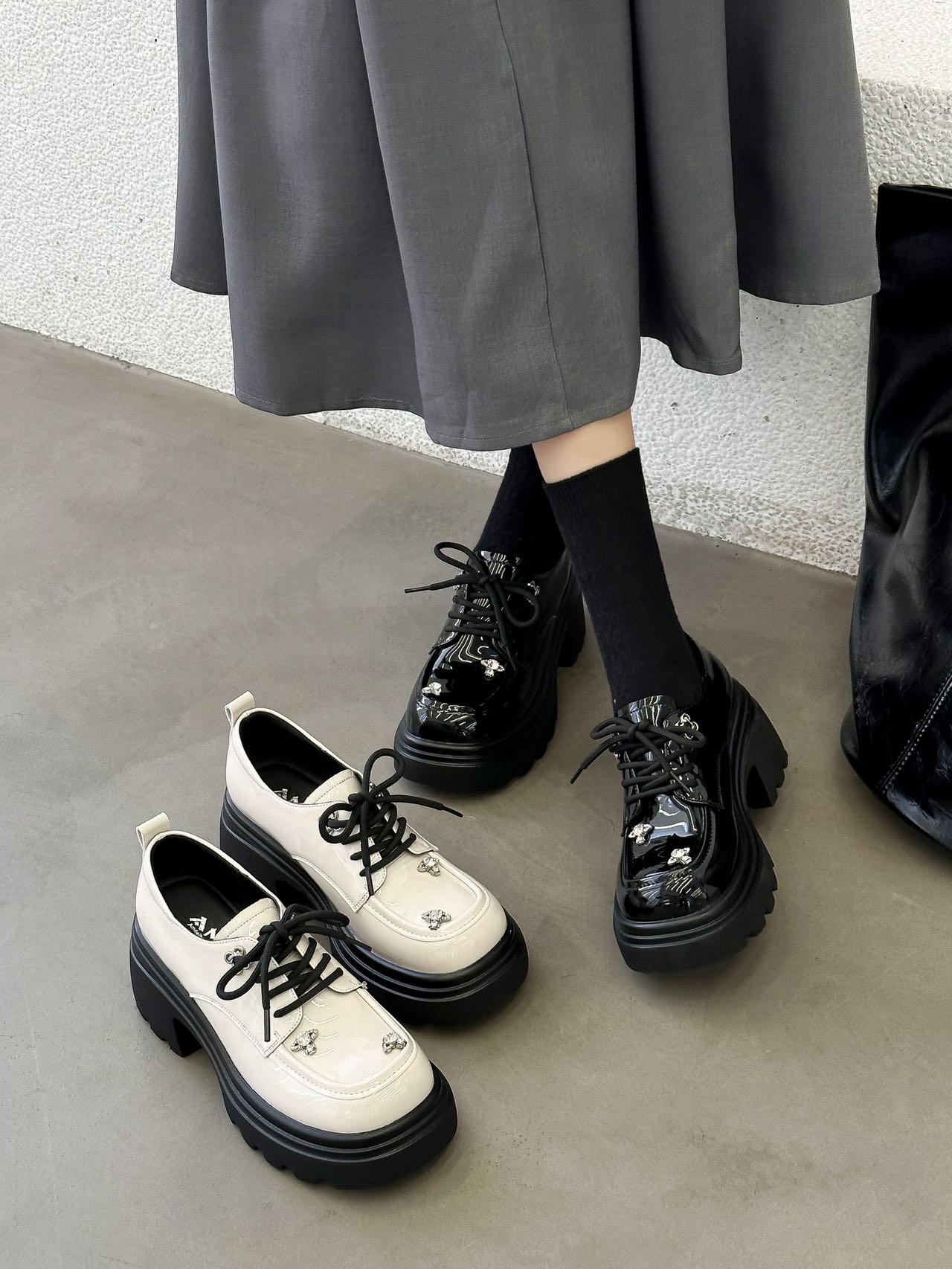 新疆【5厘米】增高乐福鞋女鞋厚底2025新款秋季英伦风单鞋潮783-2