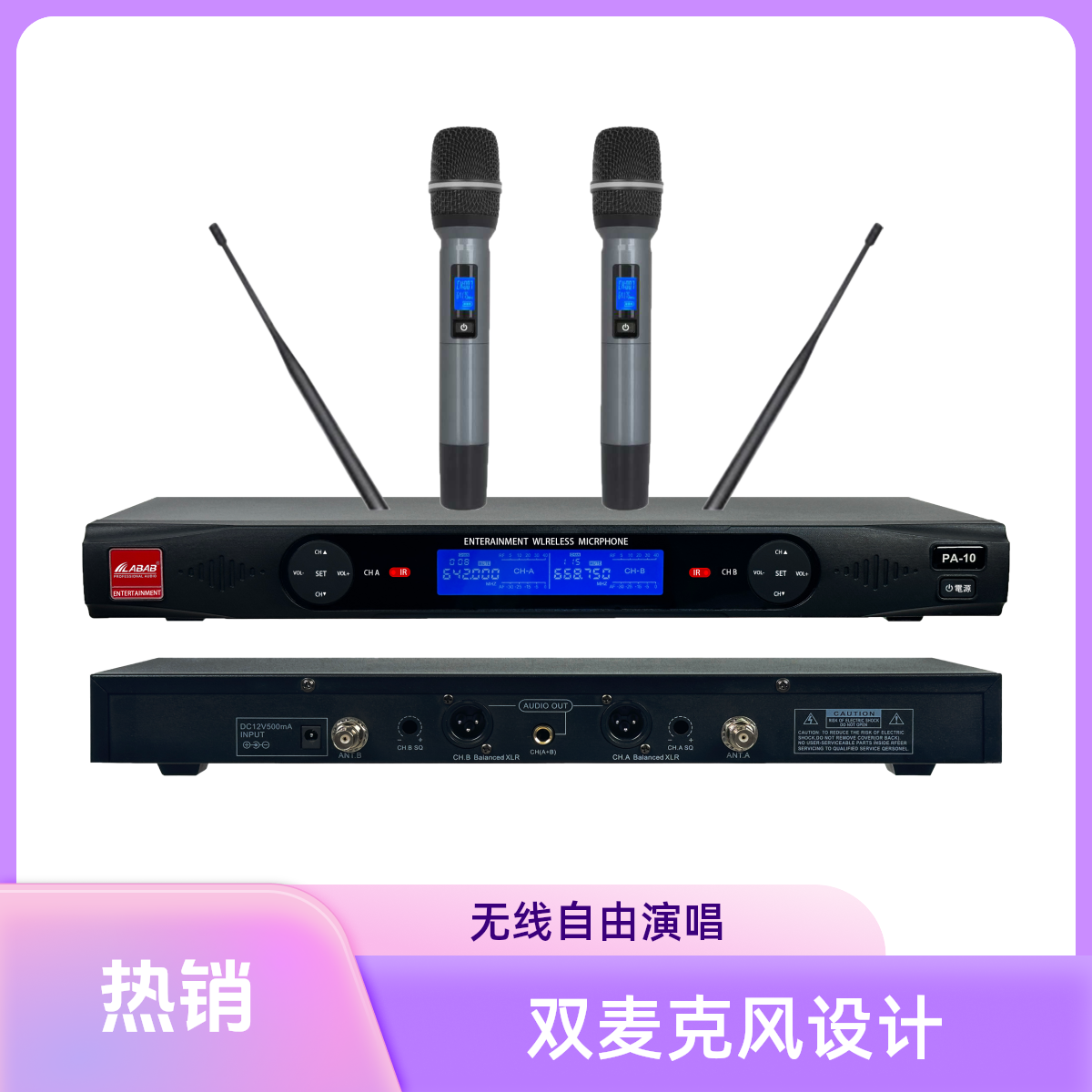 LABAB/蓝博声高端无线舞台唱歌一拖二双麦KTV防啸叫专业无线话筒