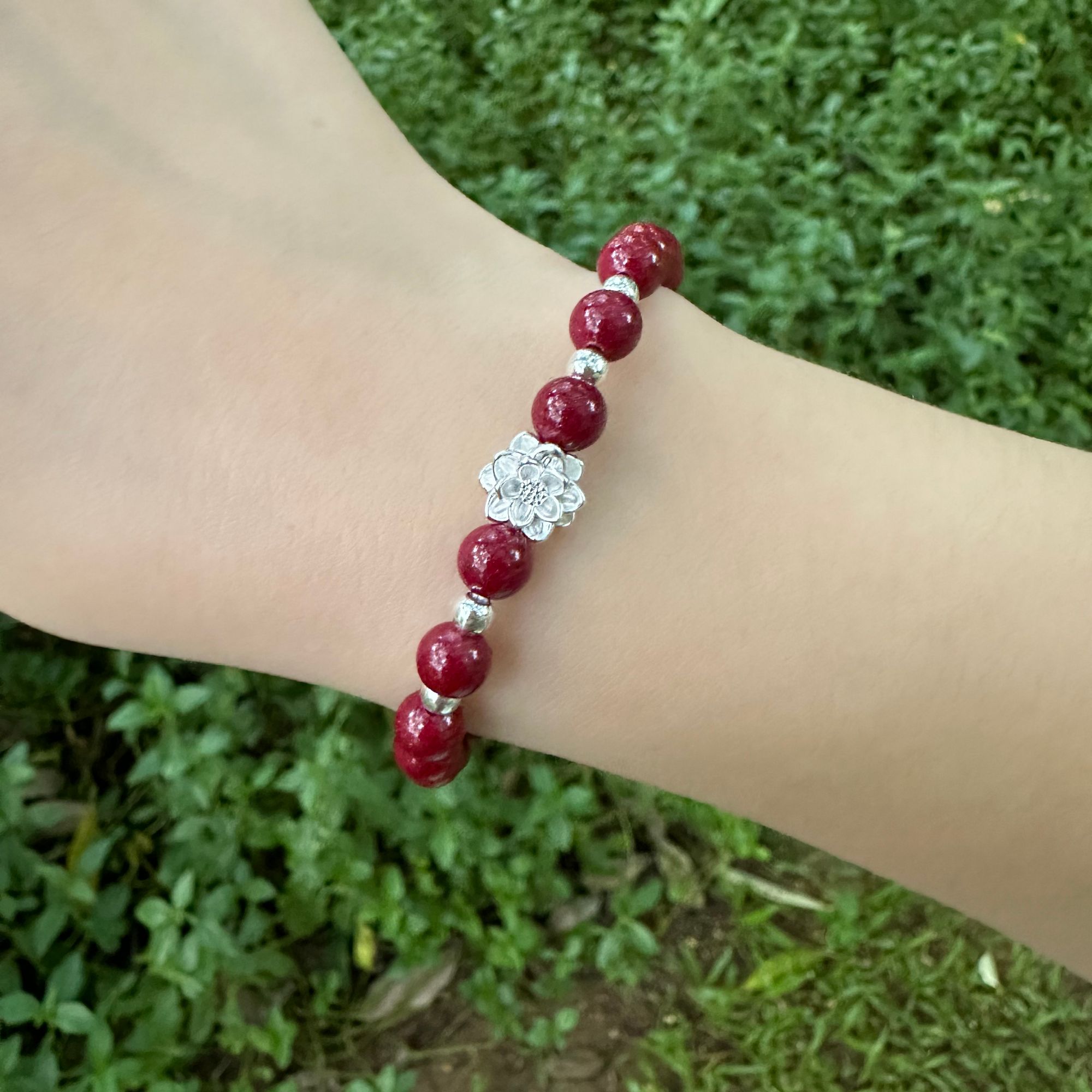 银谣 含辰砂工艺品足银999 紫金砂 朱砂莲花手链