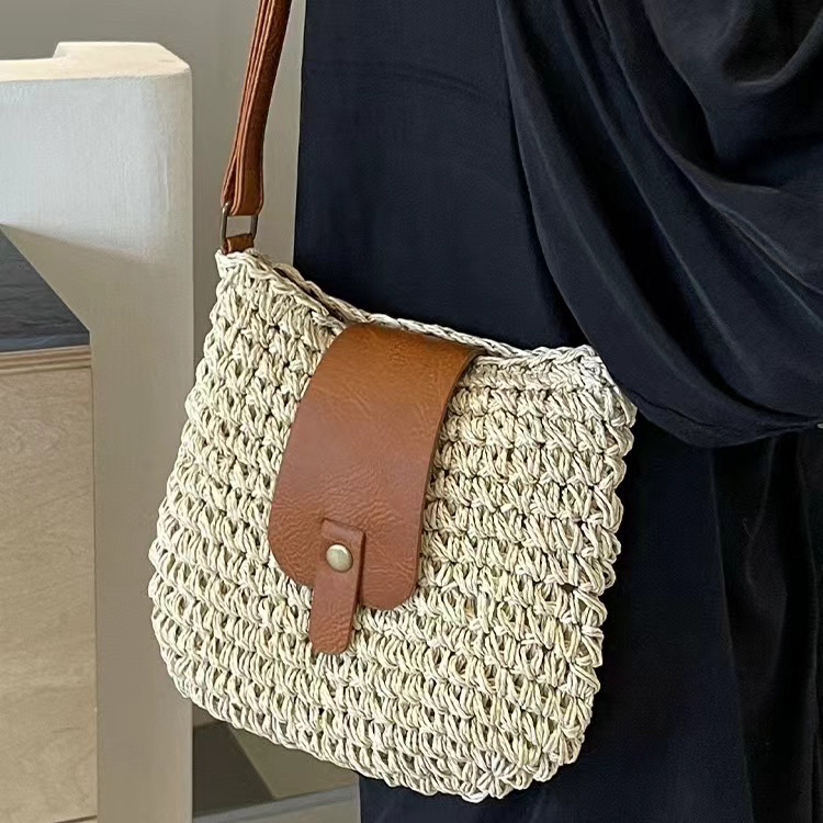 编织草编夏季百搭斜挎高级感水桶包-32603