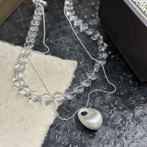 钛钢项链 爱心小众双层项链-1784