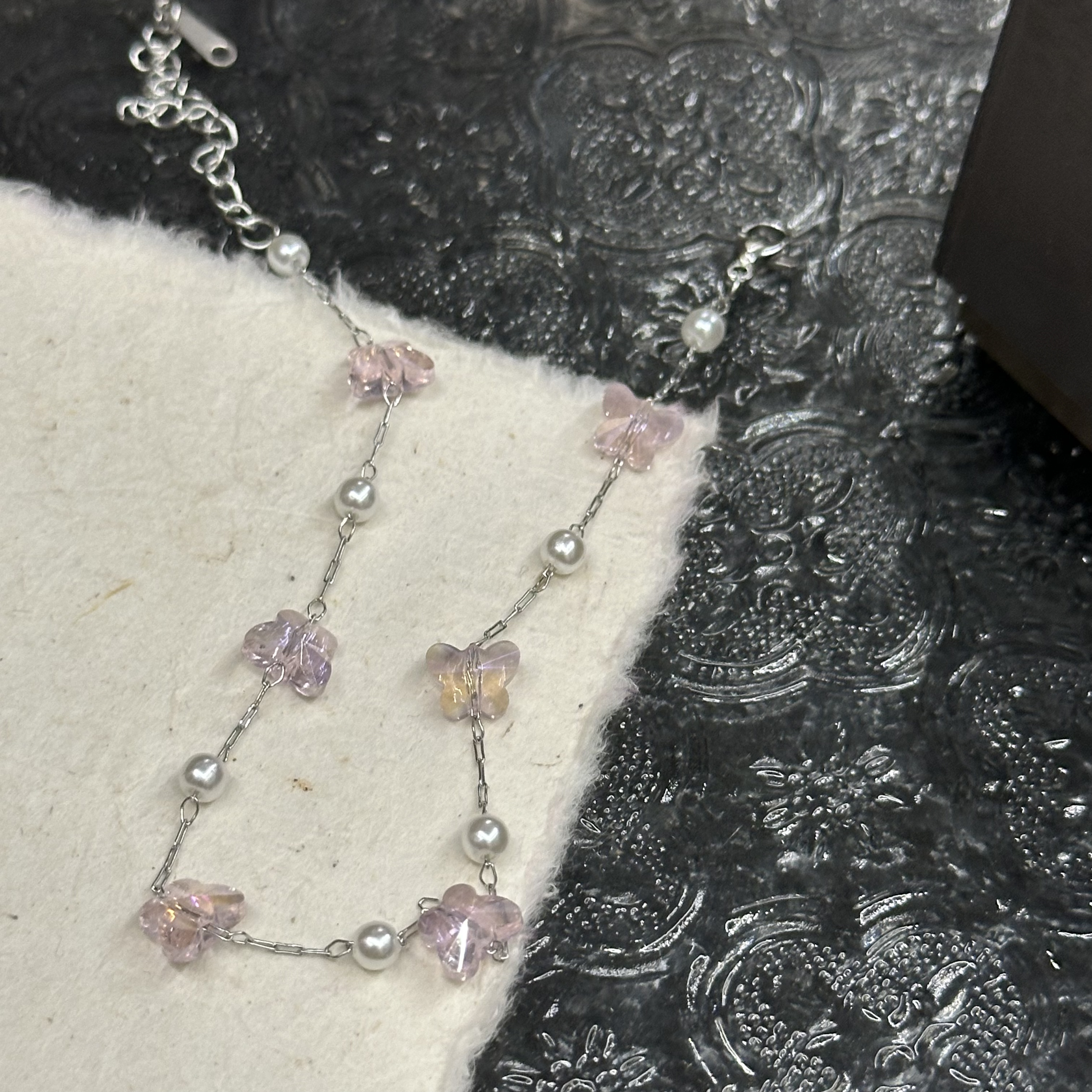 钛钢脚链 百搭粉色蝴蝶脚链-0943