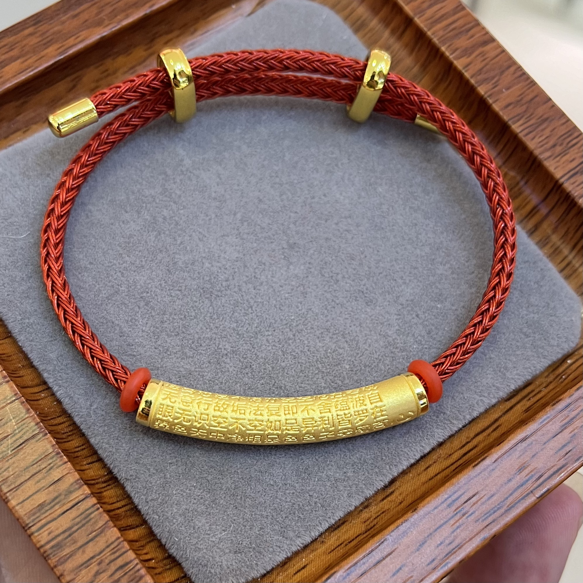 足金心经弯管转运珠大人红绳情侣手工编绳简约精致小众满分礼物