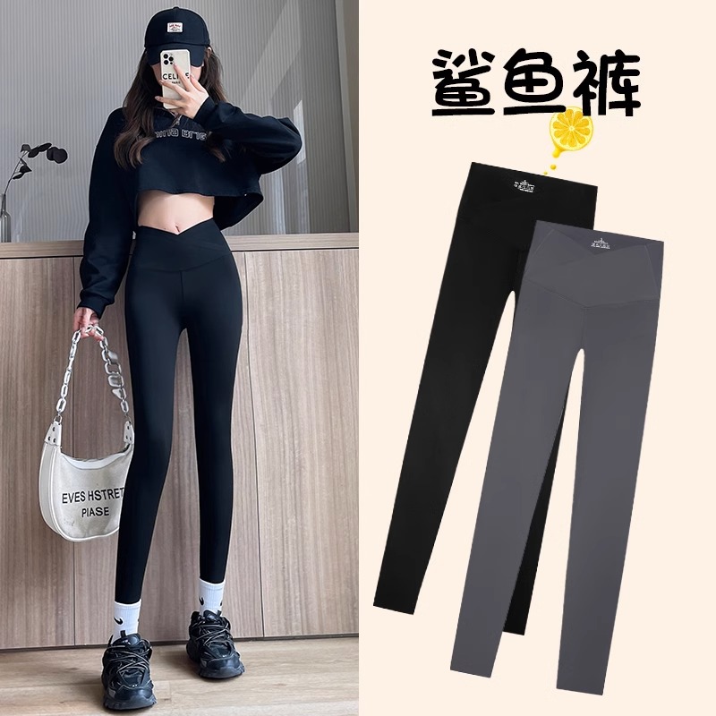 ruiliya/芮丽娅九分鲨鱼裤女2025外穿交叉高腰收腹提臀弹力瑜伽裤