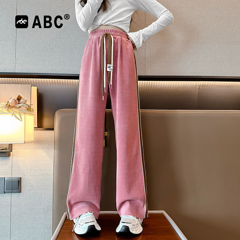 ABC女童冬季加绒加厚阔腿裤中大童冬天直筒裤潮2023新款儿童裤子