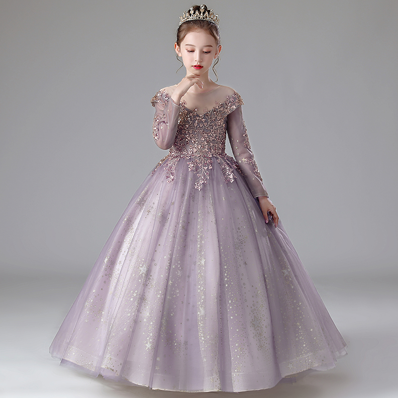 儿童晚礼服高级感女童长袖公主裙生日秋冬圣诞节主持人钢琴演出服