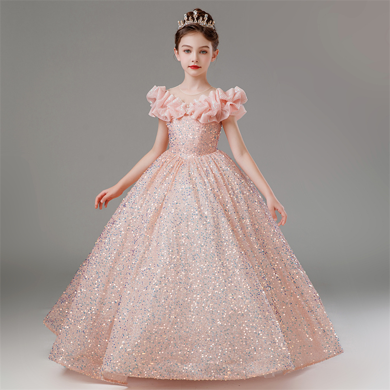 儿童礼服高端生日公主裙亮片闪亮女童小女孩主持人钢琴演出服秋