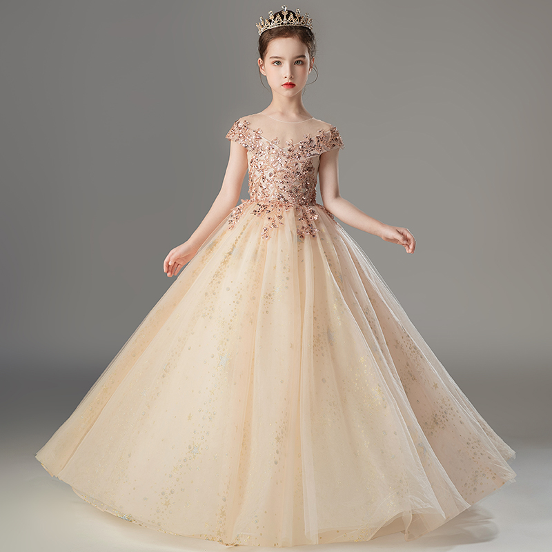 儿童礼服公主裙生日长款婚礼花童婚纱女孩钢琴演出服小主持人服装