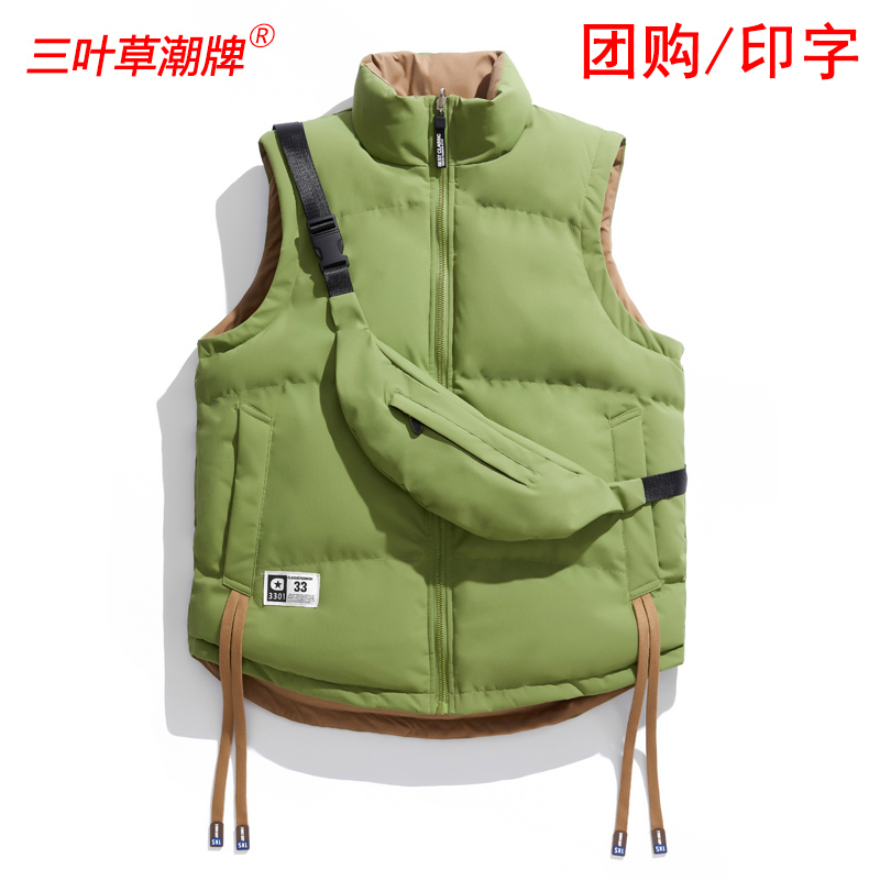 三叶草潮牌团购定制双面穿棉马甲男女外套秋冬季加厚保暖外穿坎肩