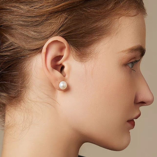 珍珠耳钉9-10毫米淡水无核