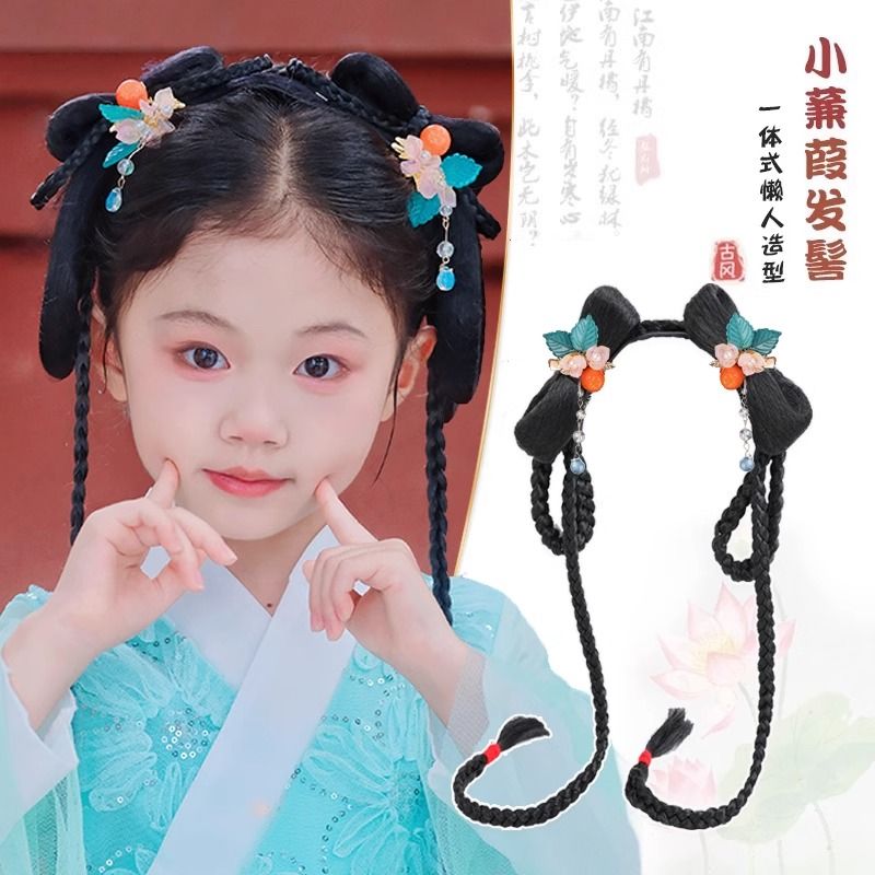 儿童汉服假发包盘发女童一体式发髻古装表演造型头饰日常假发发饰