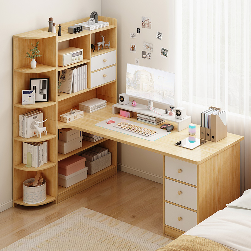 【涟梧好物】书桌书架一体桌电脑桌家用转角带抽屉学习桌简约俊