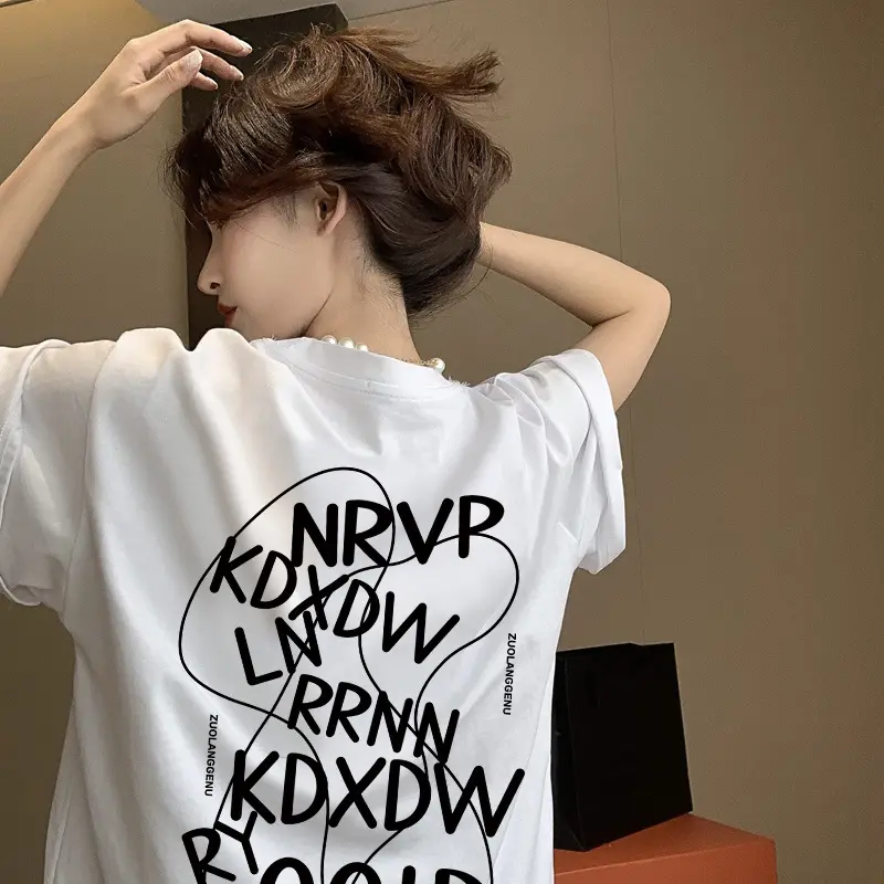 短袖纯棉220克高级感设计印花短袖白色T恤衫小众oversize潮牌圆领