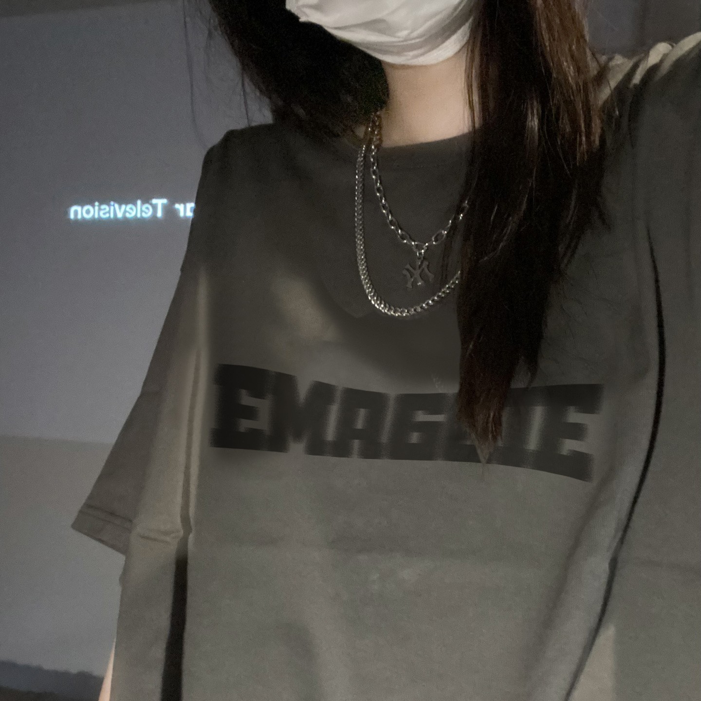 美式复古短袖ins模糊字母印花纯棉短袖T恤潮牌女装宽松百搭情侣