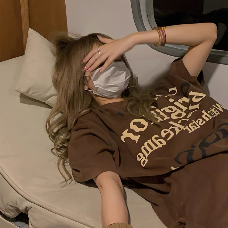 2024美式复古纯棉短袖夏季新款英文咖啡色T恤男女宽松圆领潮流上