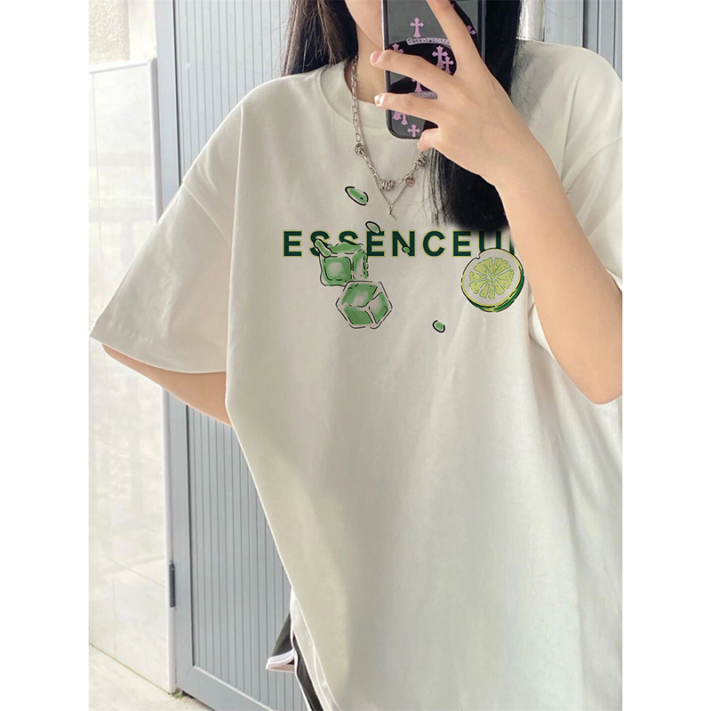 夏季日系短袖清新纯棉T恤女小众冰块印花2022新款夏季半袖上衣ins