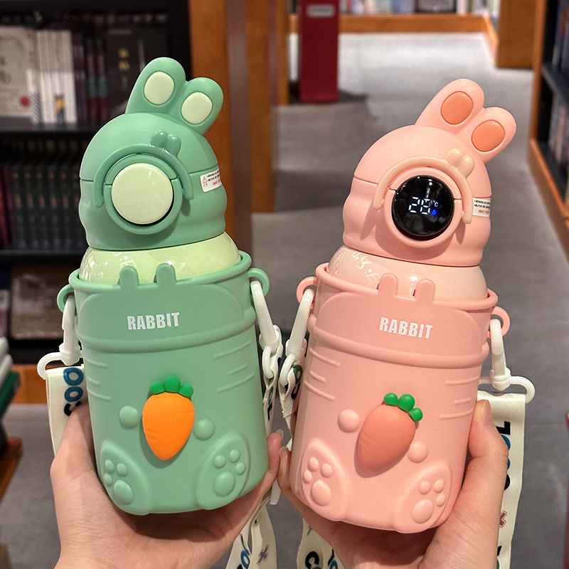 新款智能兔子保温杯高颜值带吸管男女生儿童水杯学生户外便携防摔