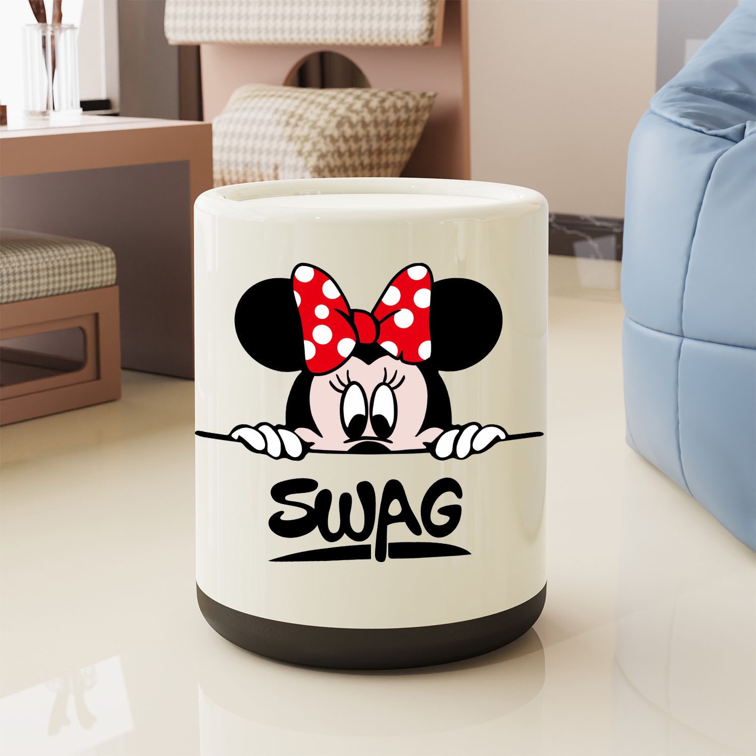 米奇米妮垃圾桶迪士尼家用客厅卧室创意厨房卫生间大容量带盖收纳