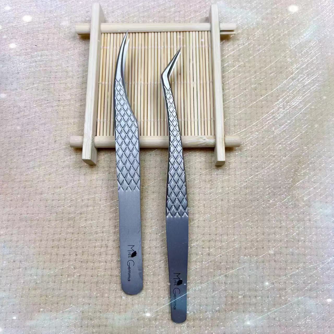 美甲高品质美睫镊子组合（海豚镊+弯镊）银色