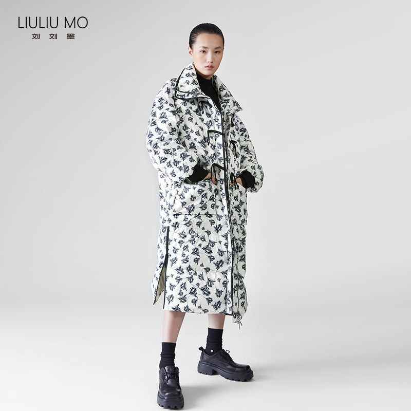 刘刘墨设计感高领中长款宽松复古新中式盘扣保暖外套2211150410