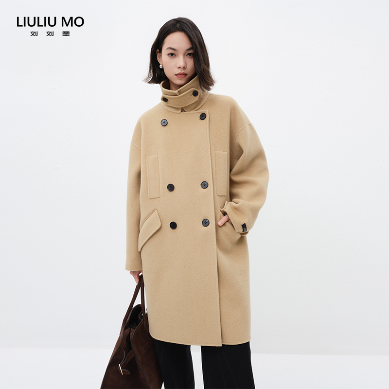 刘刘墨中长款气质时尚双面羊毛大衣宽松女装秋冬毛呢外套