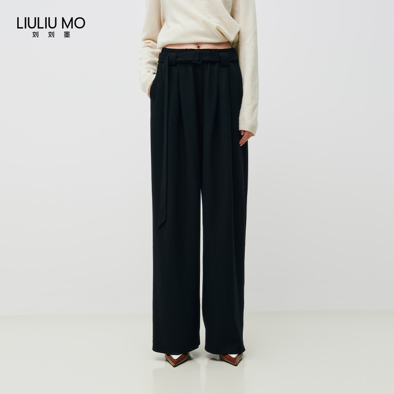 刘刘墨秋冬高腰时尚显瘦直筒百搭女士简约纯色羊毛针织阔腿西裤