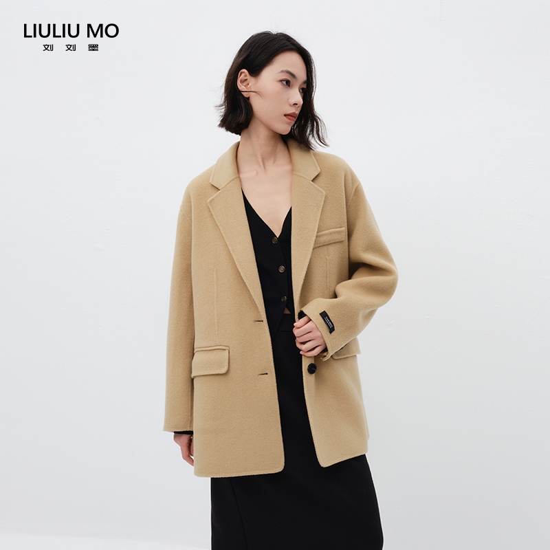 刘刘墨冬季休闲宽松时尚双面羊毛大衣气质西装毛呢外套2310300418