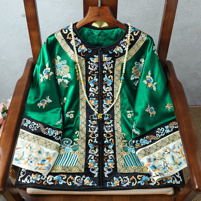 新中式外套女2024秋季新款醋酸满绣打籽绣对襟大袖清汉女袍褂上衣