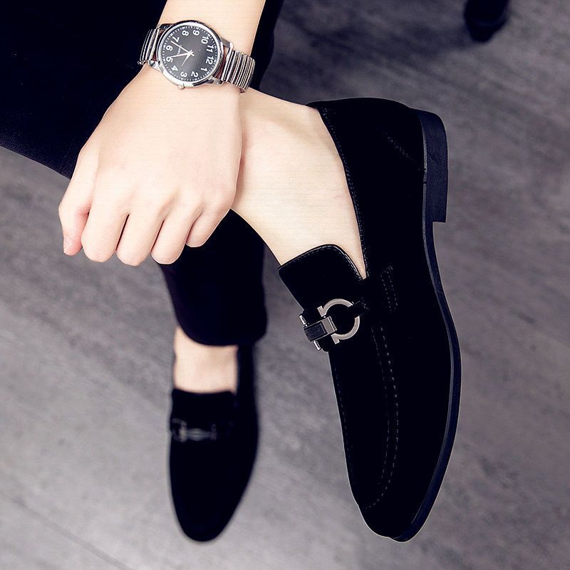 百丽纯爱懒人皮鞋男士休闲韩版磨砂反绒皮一脚蹬夜店发型师真皮结