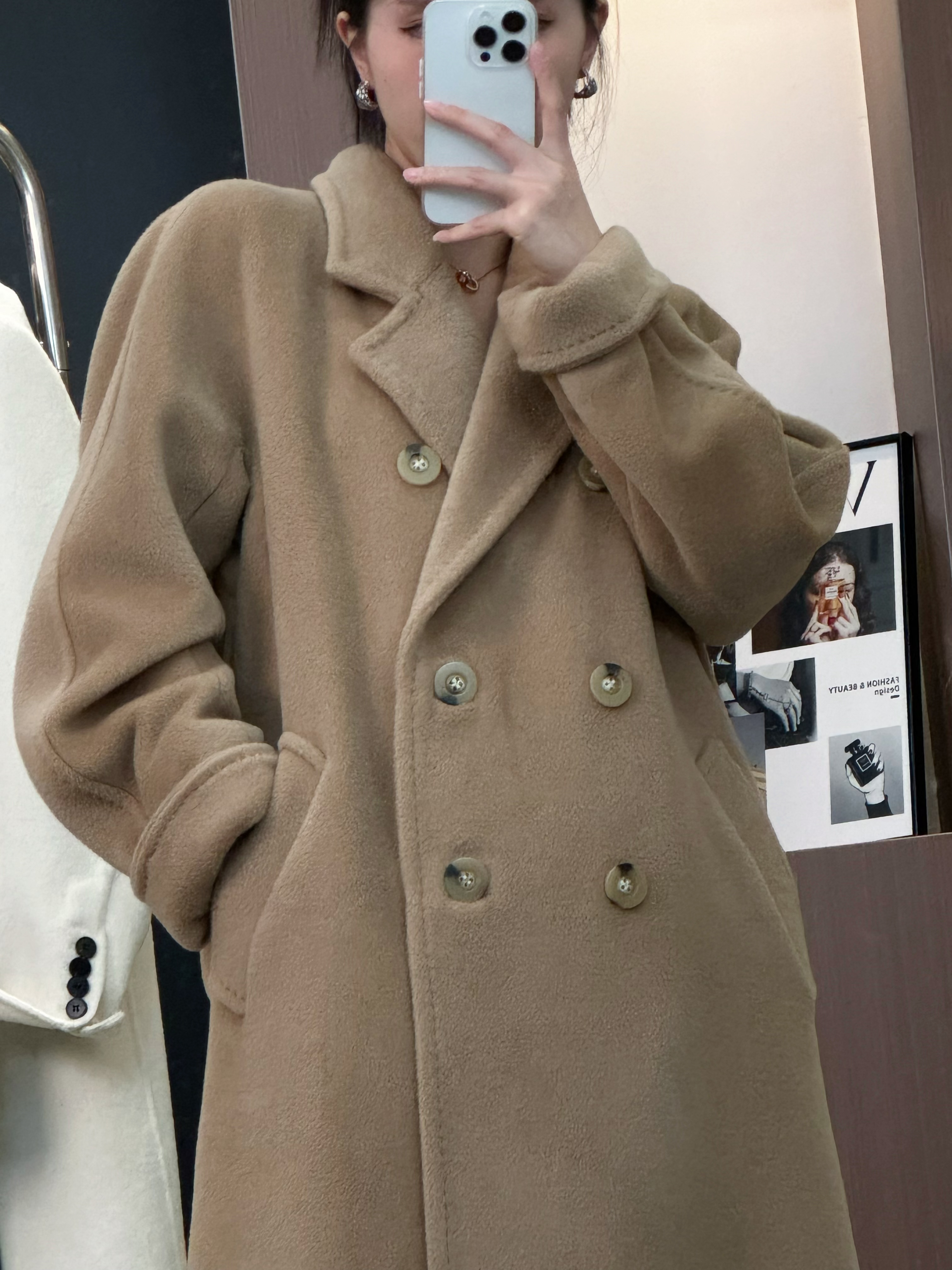 继承者M家满印内衬羊绒高支羊毛中长款双面羊毛羊绒大衣女