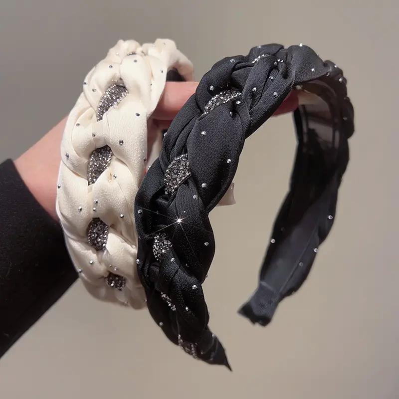 黑色水钻麻花发箍女高级感外出百搭发卡头饰洗脸化妆压发头箍发捆