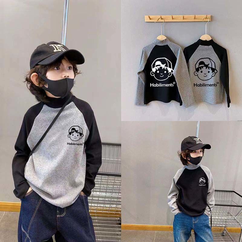 男童德绒保暖打底衫秋冬季新款儿童半高领长袖T恤中大童男棉加绒