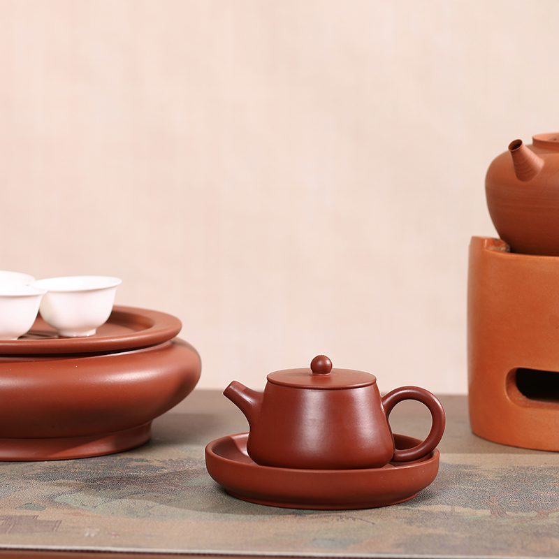 潮州手拉壶大红袍石瓢家用纯手工迷你两杯功夫工夫小茶壶潮州朱泥
