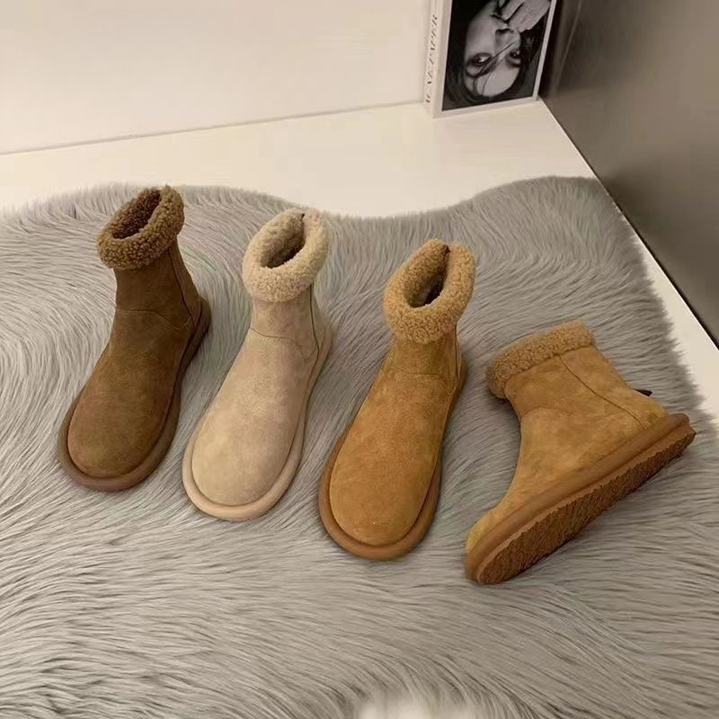 复古外穿秋冬保暖加绒棉靴百搭厚底女靴子新款毛毛短靴森系雪地靴
