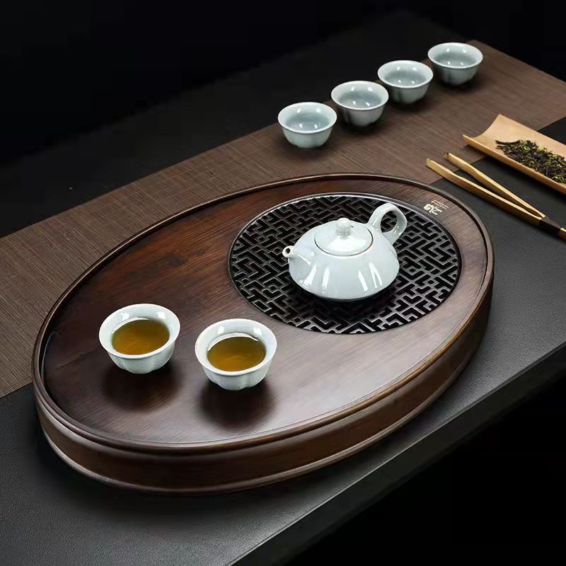 椭圆形茶盘家用储水型竹制小茶盘日式休闲干泡盘简约小型创意茶海