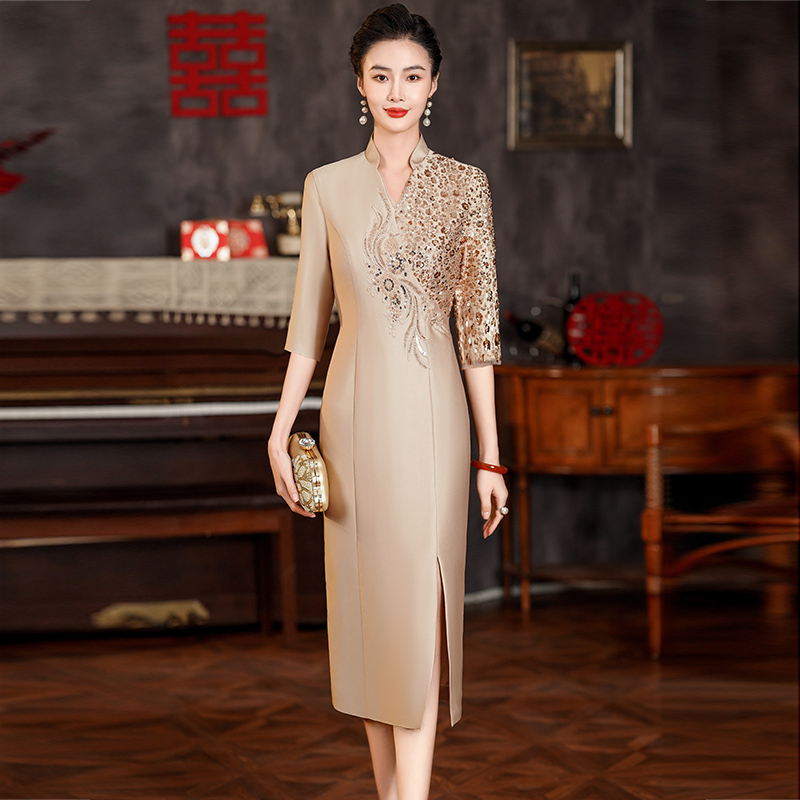 婚礼旗袍喜婆婆婚宴装2025春季新款喜妈妈婚宴礼服高端轻奢高级感