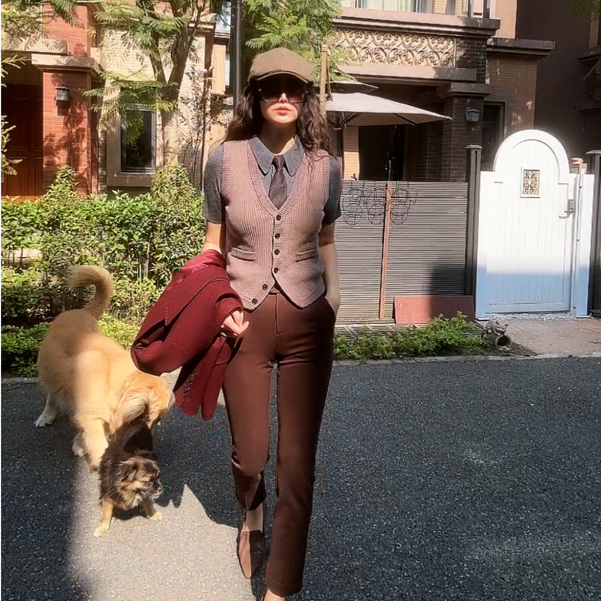 清库英伦风深圳设计师品牌高腰中弹裤脚翻边设计西裤9874