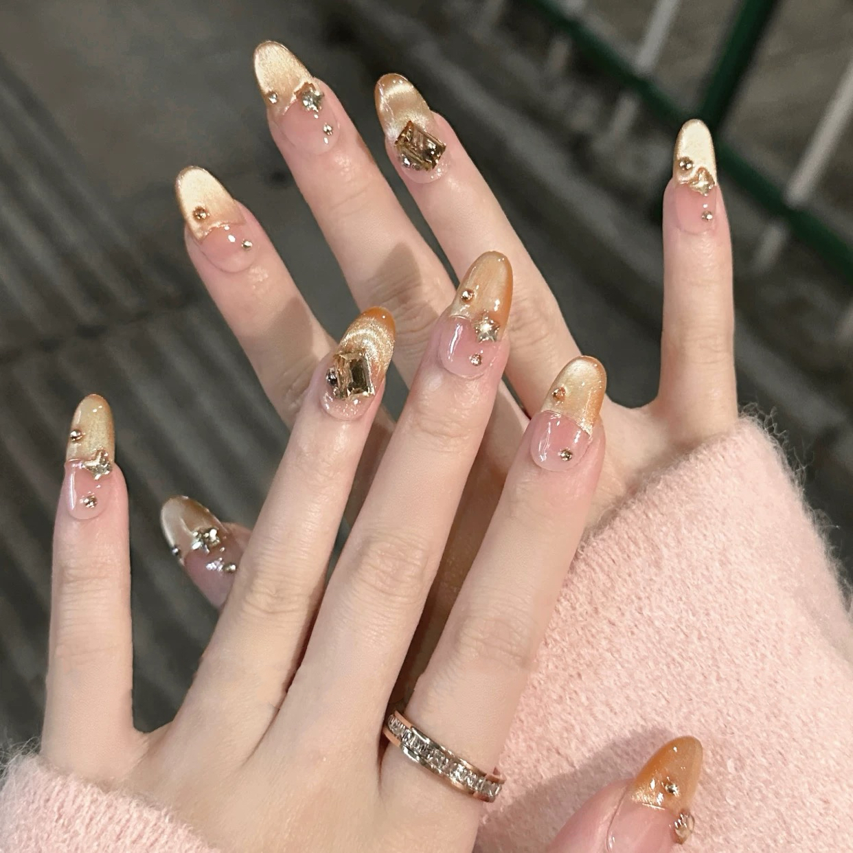 【一帘幽梦】77号纯手工金色猫眼穿戴美甲