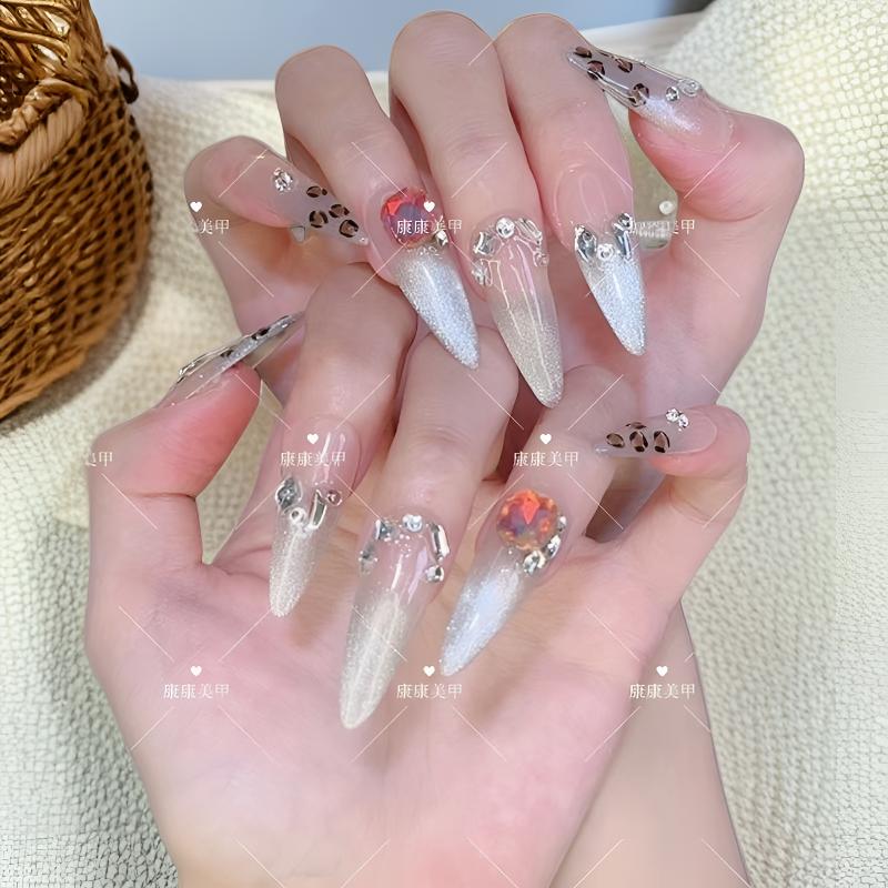 【法式豹纹猫眼】长尖50号纯手工穿戴美甲