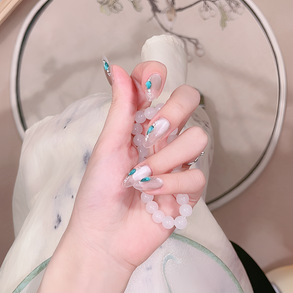 【孔雀翎 】长梯034号10片装纯手工穿戴美甲