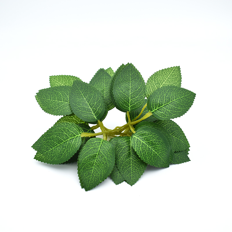 仿真绿植玫瑰花叶手工玫瑰花材料六叉丝印花叶塑料花绿植diy花叶