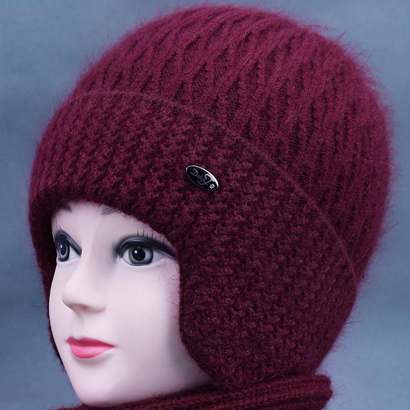 中老年人帽子女冬季妈妈加绒厚毛线帽奶奶针织保暖帽老太太护耳帽