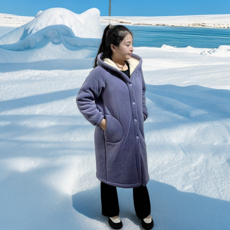 单件奥利絾压缩复合棉连帽 长袍 保暖舒适女款冬季可外穿居家服