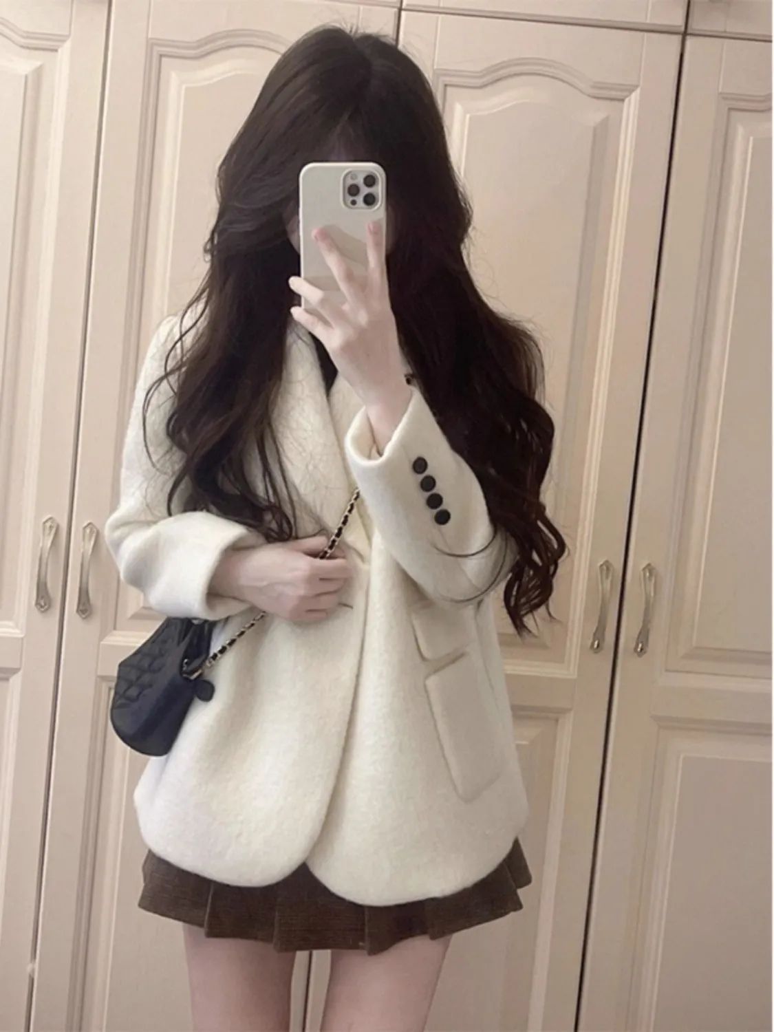 短款双面绒大衣加厚富家千金高级感毛呢西装外套女装秋冬小...